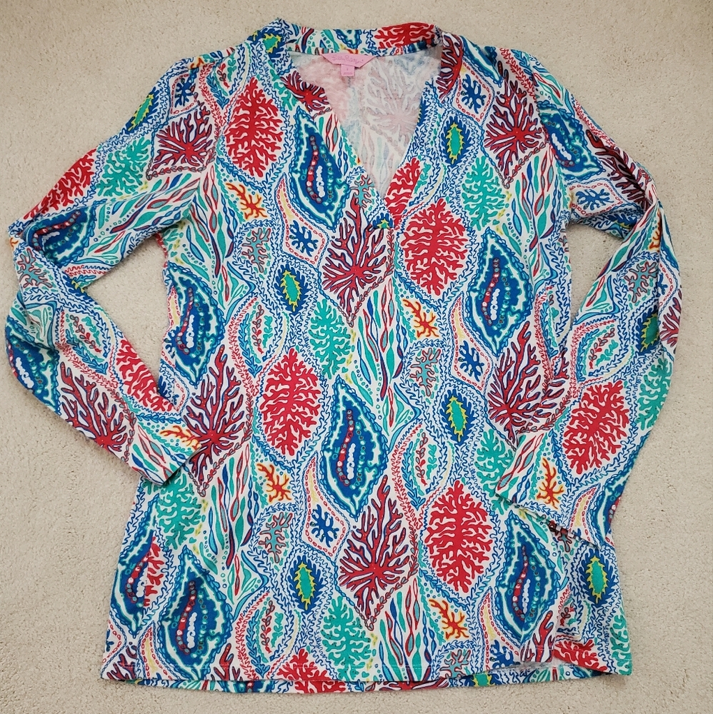 Lilly Pulitzer Women's Odette Tunic Multi Let Minnow Top szS